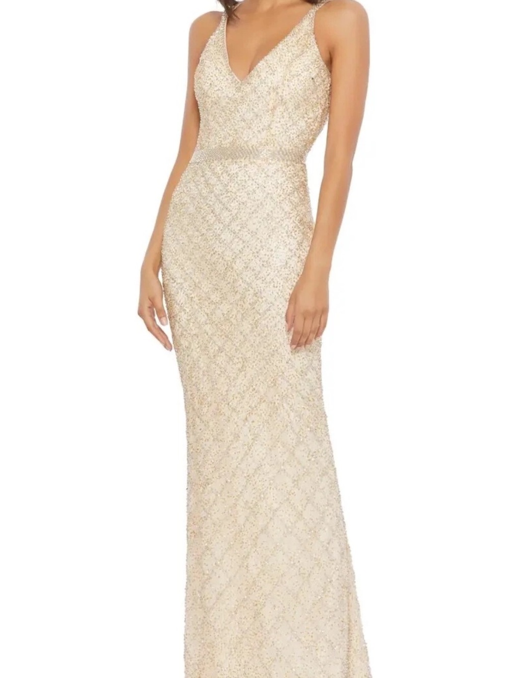 Mac Duggal Lattice Beaded Double Strap Sheath Gown SZ 12